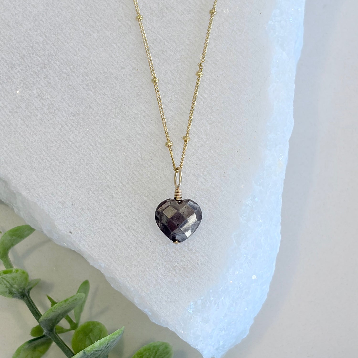 Pyrite Crystal Heart Pendant Necklace