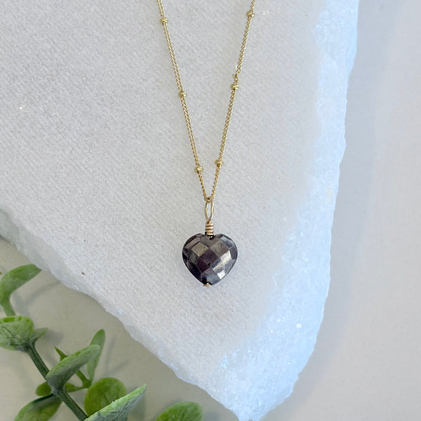 Pyrite Crystal Heart Pendant Necklace
