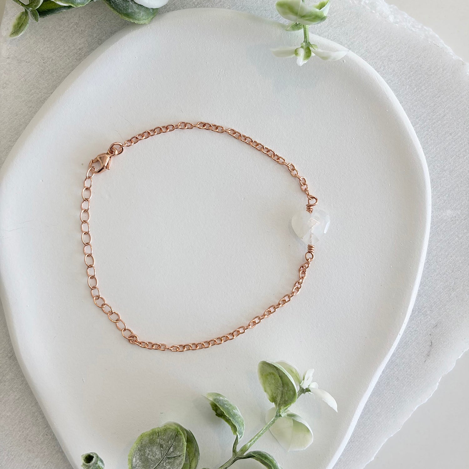 Rainbow Moonstone Crystal Heart Bracelet