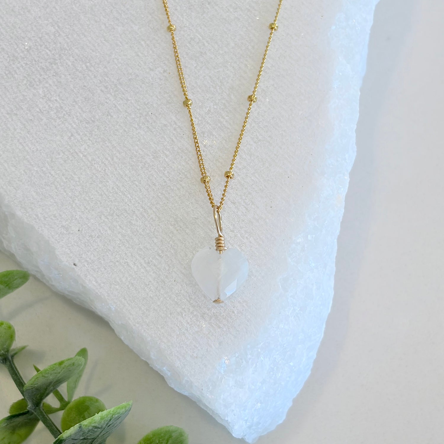 Rainbow Moonstone Crystal Heart Necklace