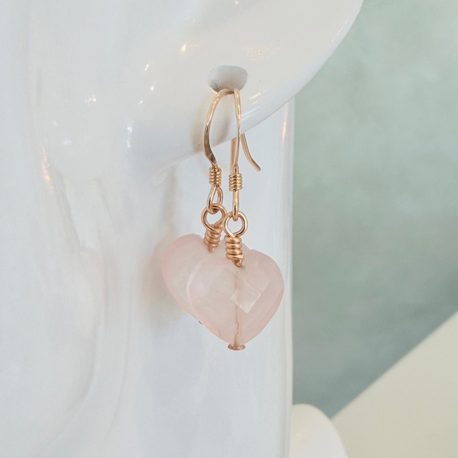 Rose Quartz Crystal Heart Earrings