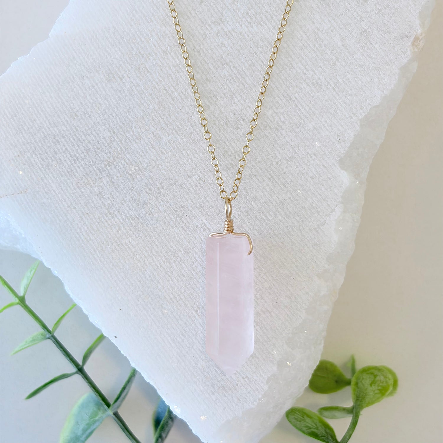 Rose Quartz Crystal Generator Point Pendant Necklace