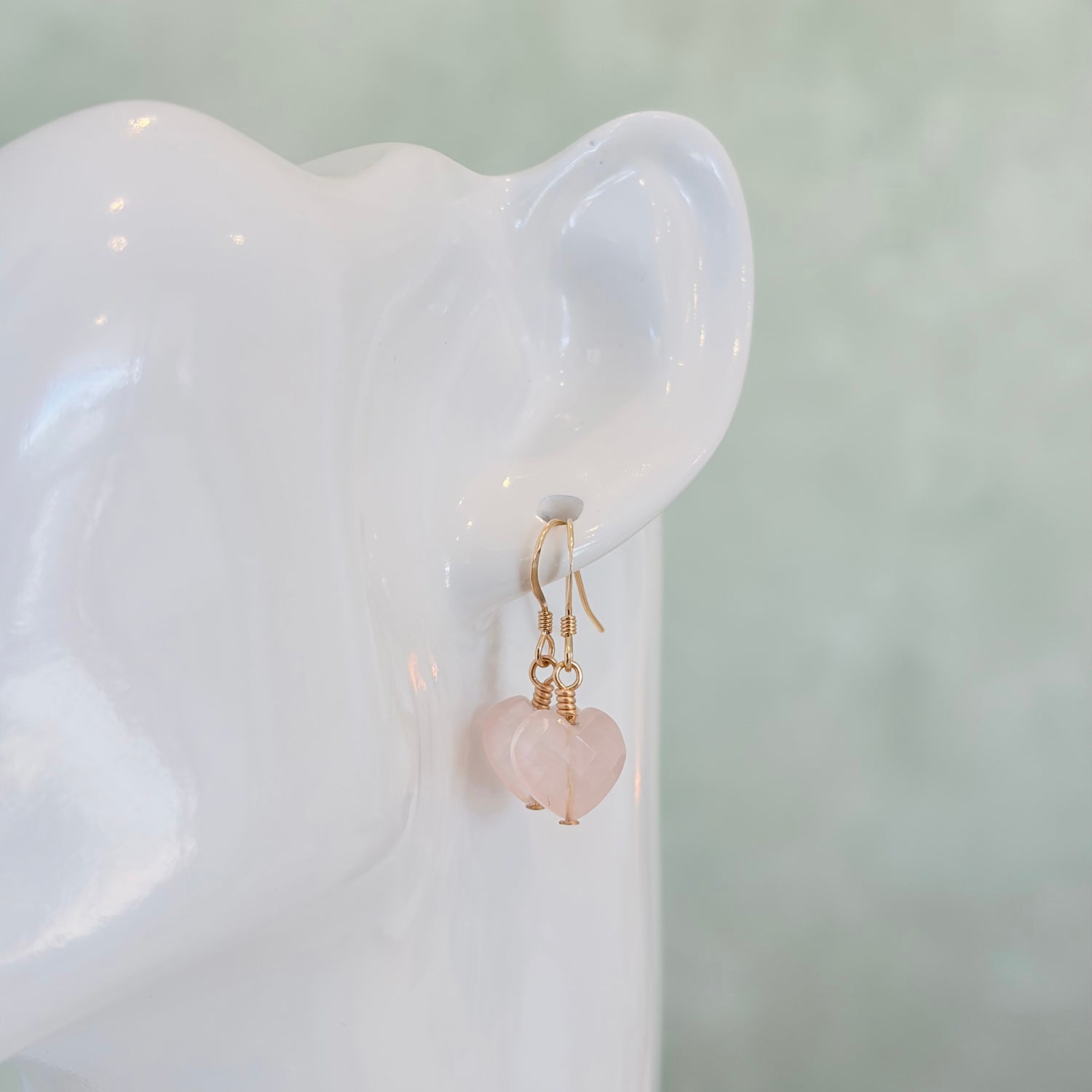Rose Quartz Crystal Heart Earrings
