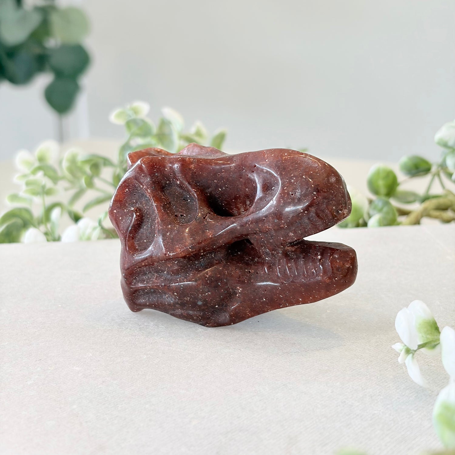 Strawberry Quartz Dinosaur Head Carving