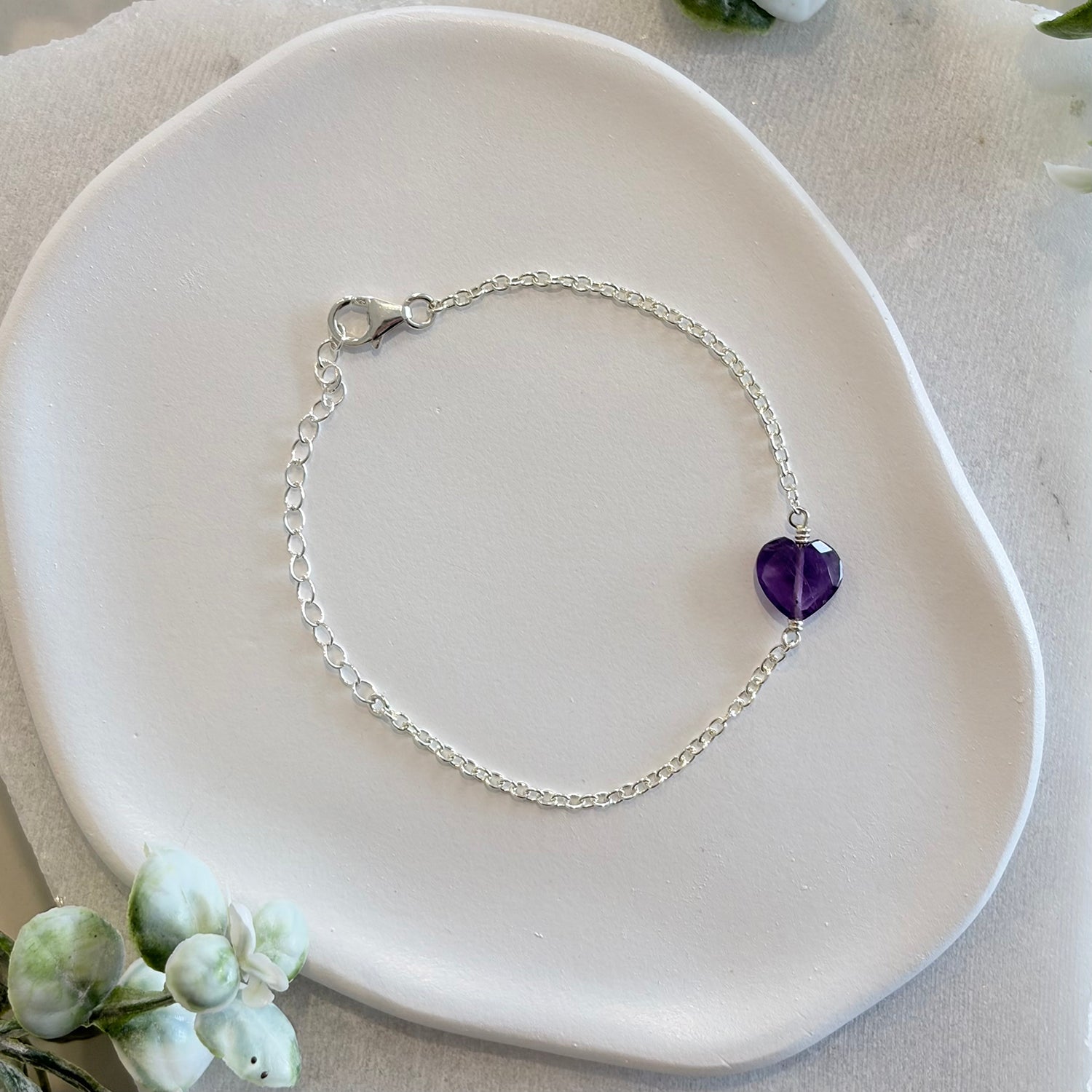 Amethyst Crystal Heart Bracelet